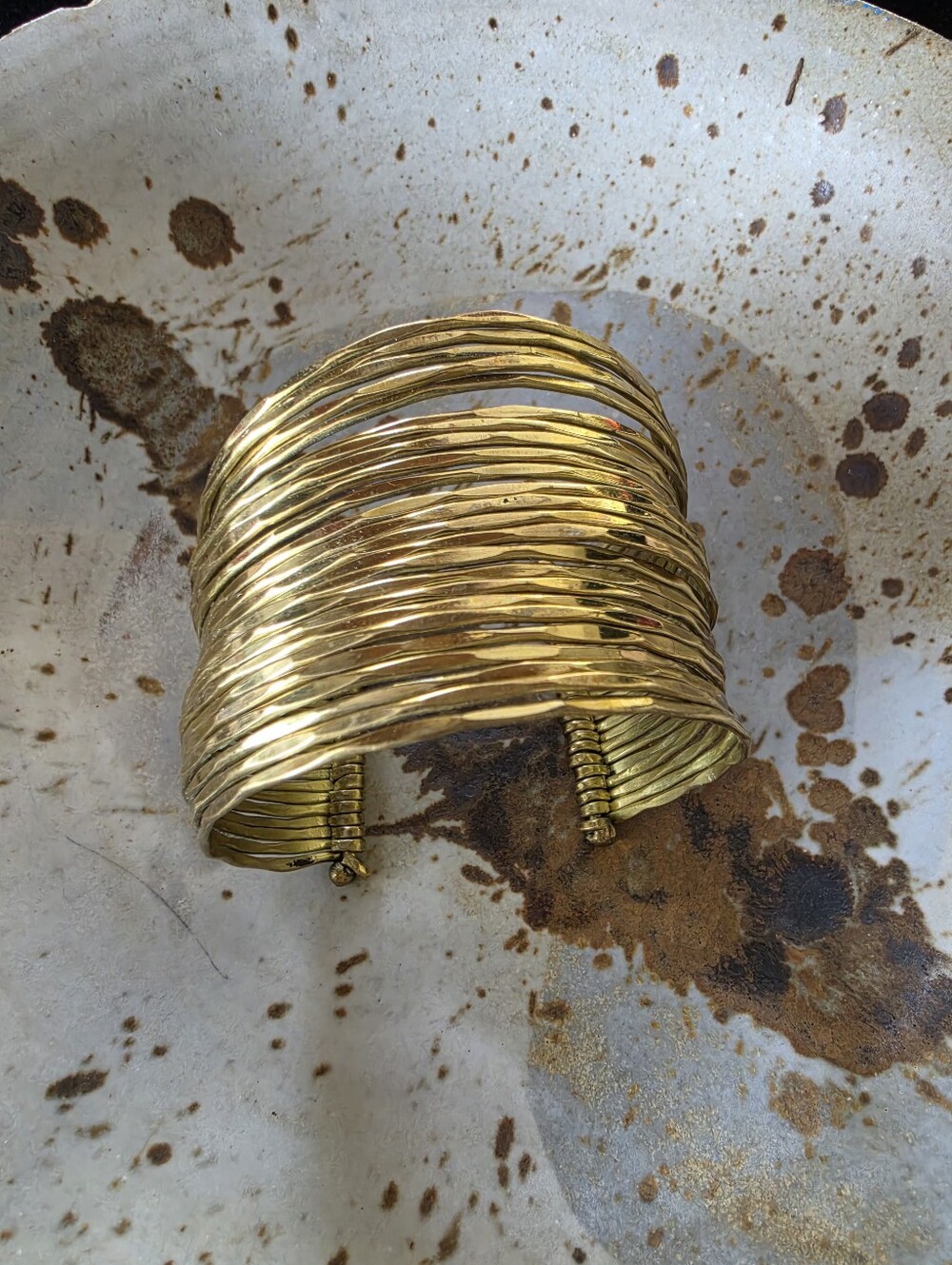 Wide Gold Tone Multi-Row Cuff Bracelet Statement Jewelry